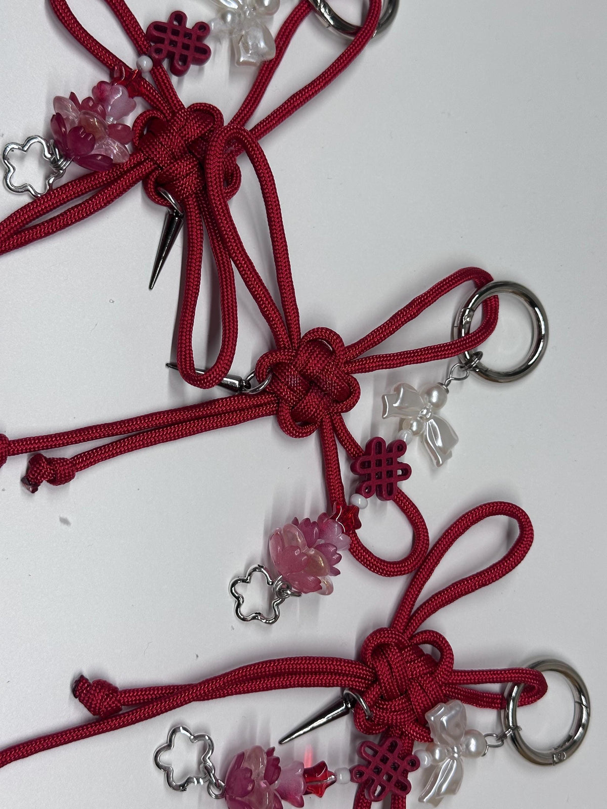 Red Lotus Fortune Knot Keychain