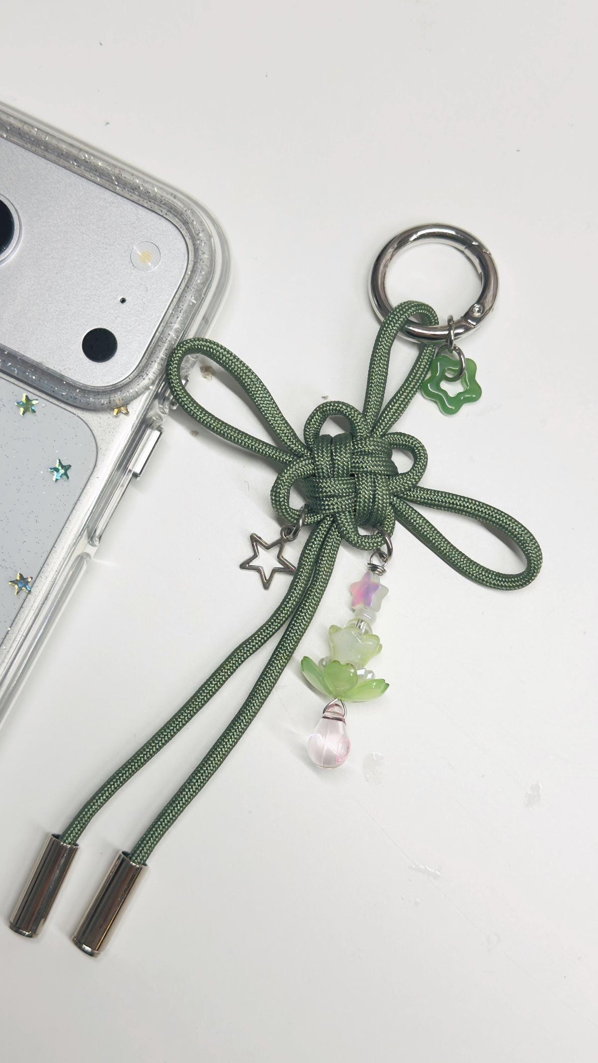 Floral Jade Star Fortune Knot Keychain: Handmade Chinese Lucky Charm