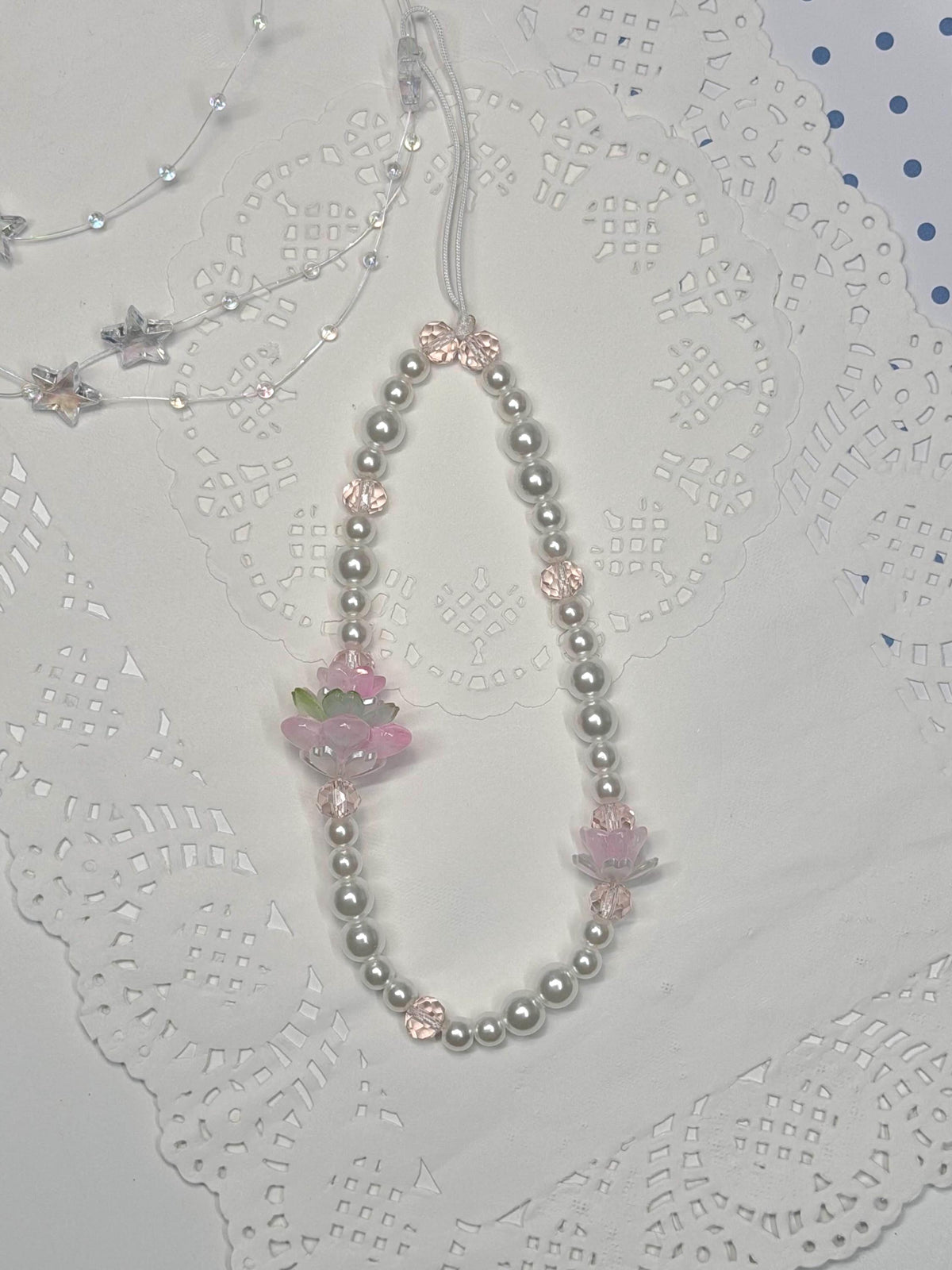 Pink Lotus Floral Beaded Phone Strap