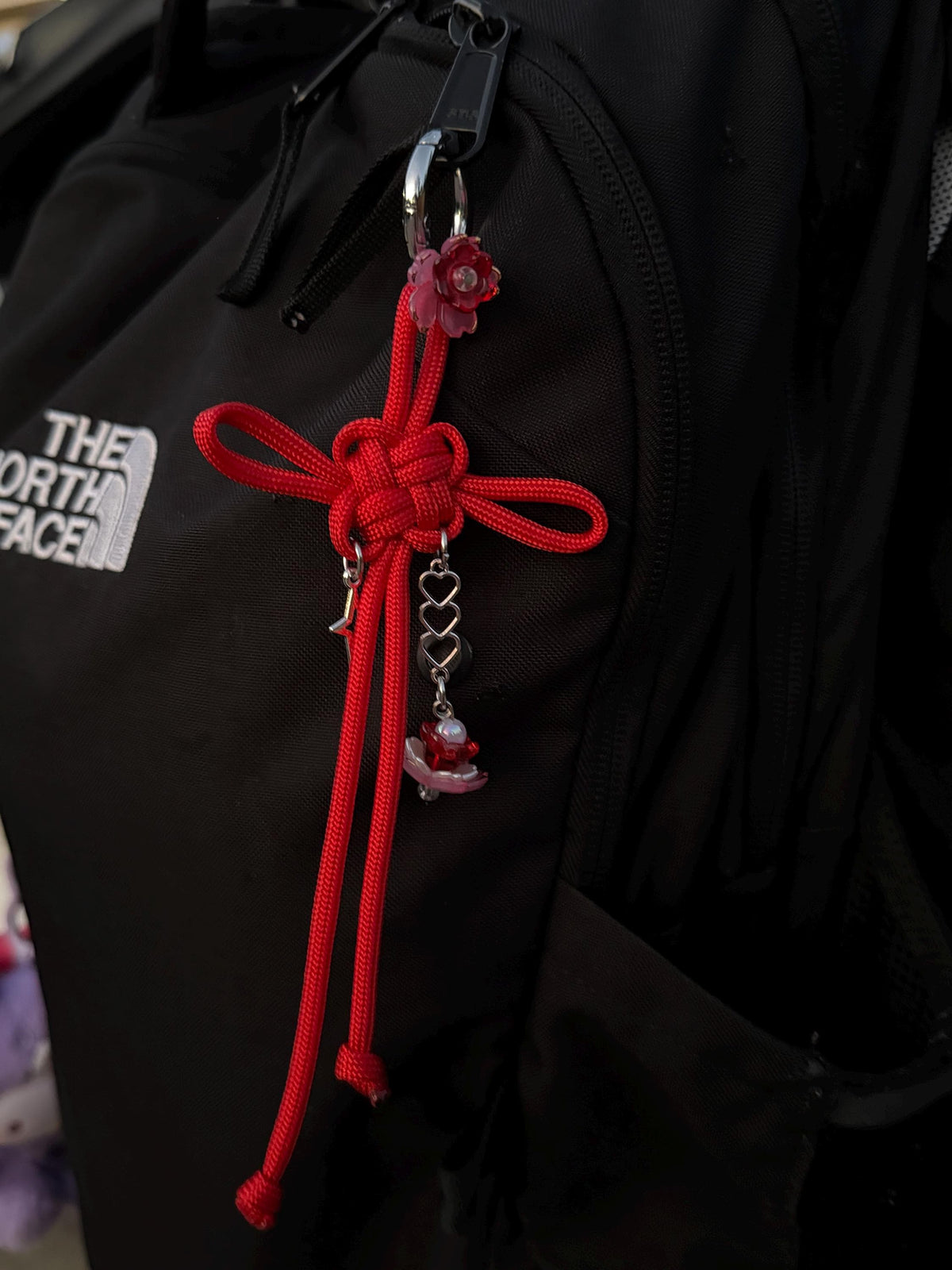 Botanical Red Floral Lotus Fortune Knot Keychain