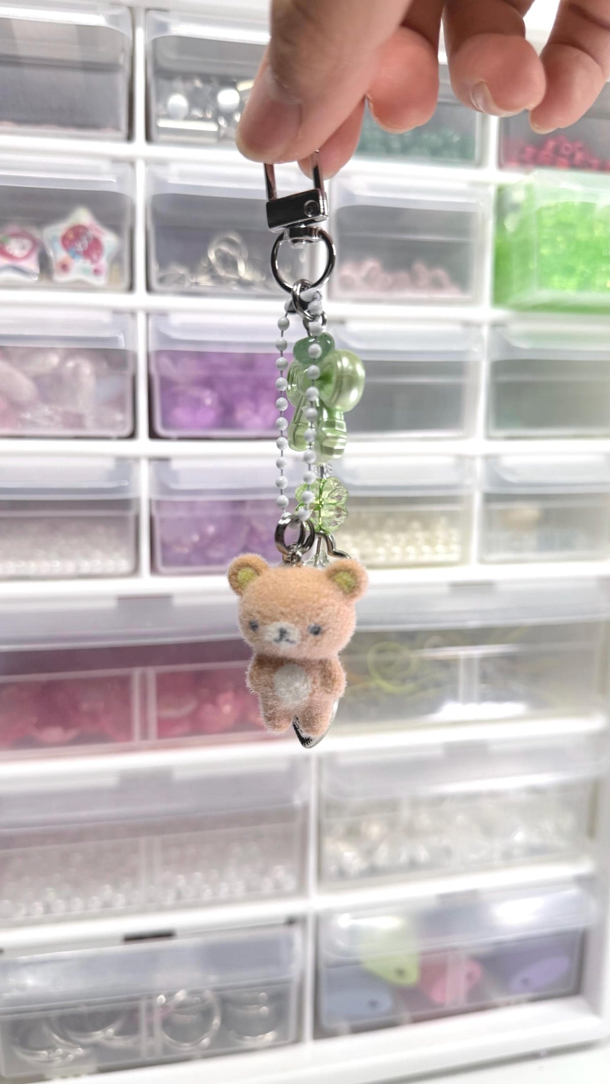 Lucky Four Leaf Clover White Dog Charm Flocked Dog Beaded Keychain Accessory Whimsical Core