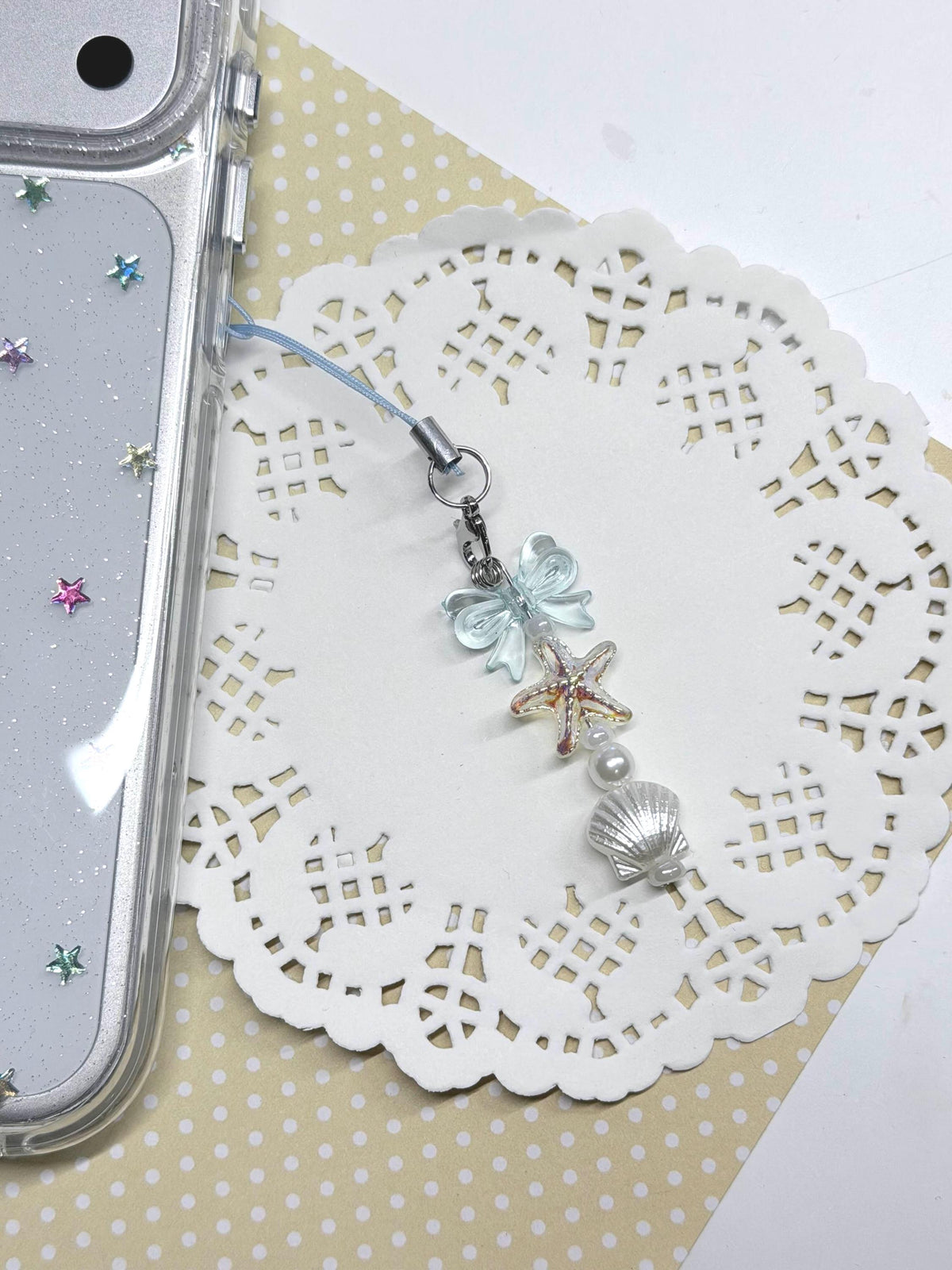 Beaded Ocean Accessory with Seashells and bows, Phone charm, Bag Charm, Backpack keychain