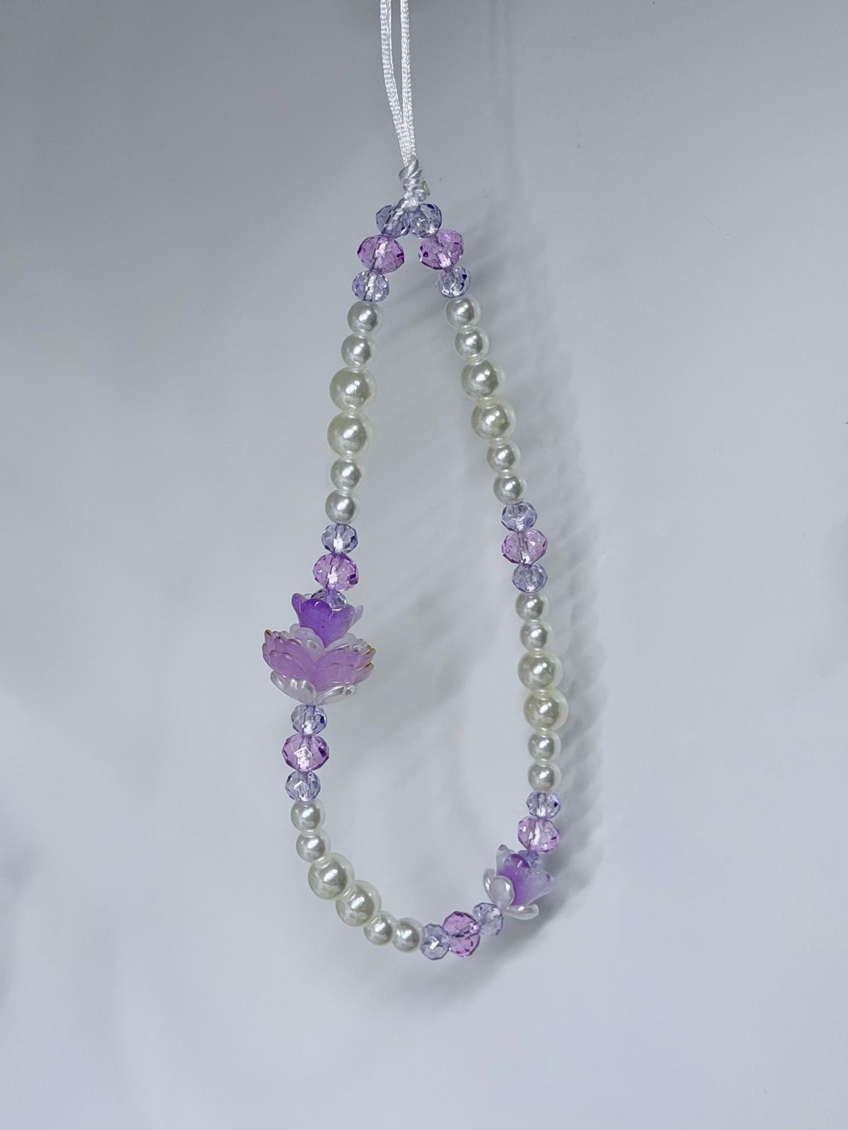 Purple Lotus Floral Beaded Phone Strap