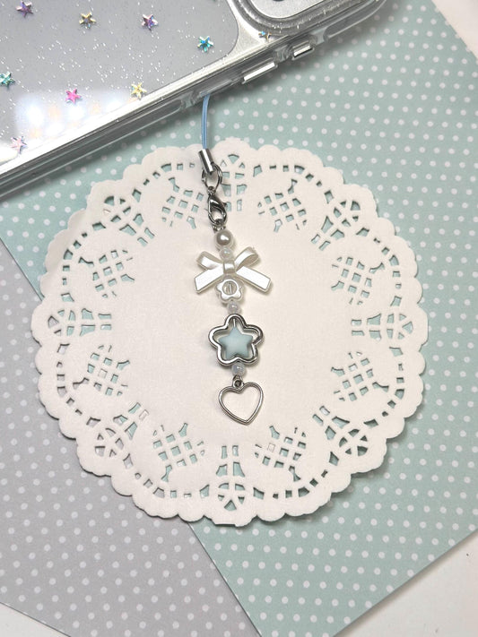 Beaded Blue Coquette Accessory with Hearts, Stars, and Bows, Phone charm, Bag Charm, Backpack keychain