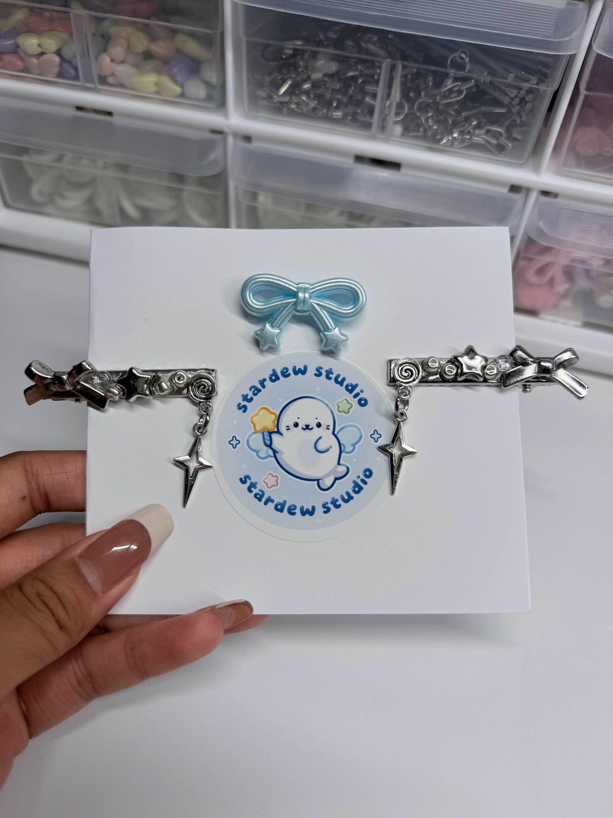 Silverbell Bow Hair Clips