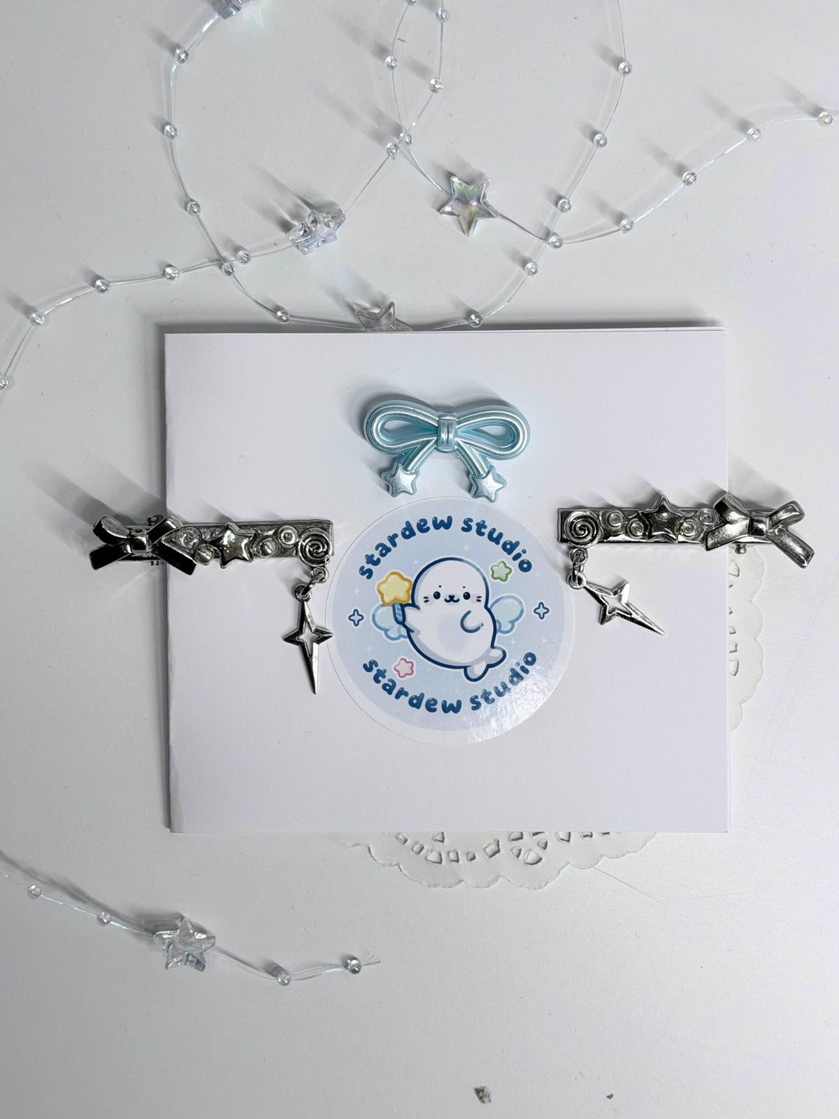 Silverbell Bow Hair Clips