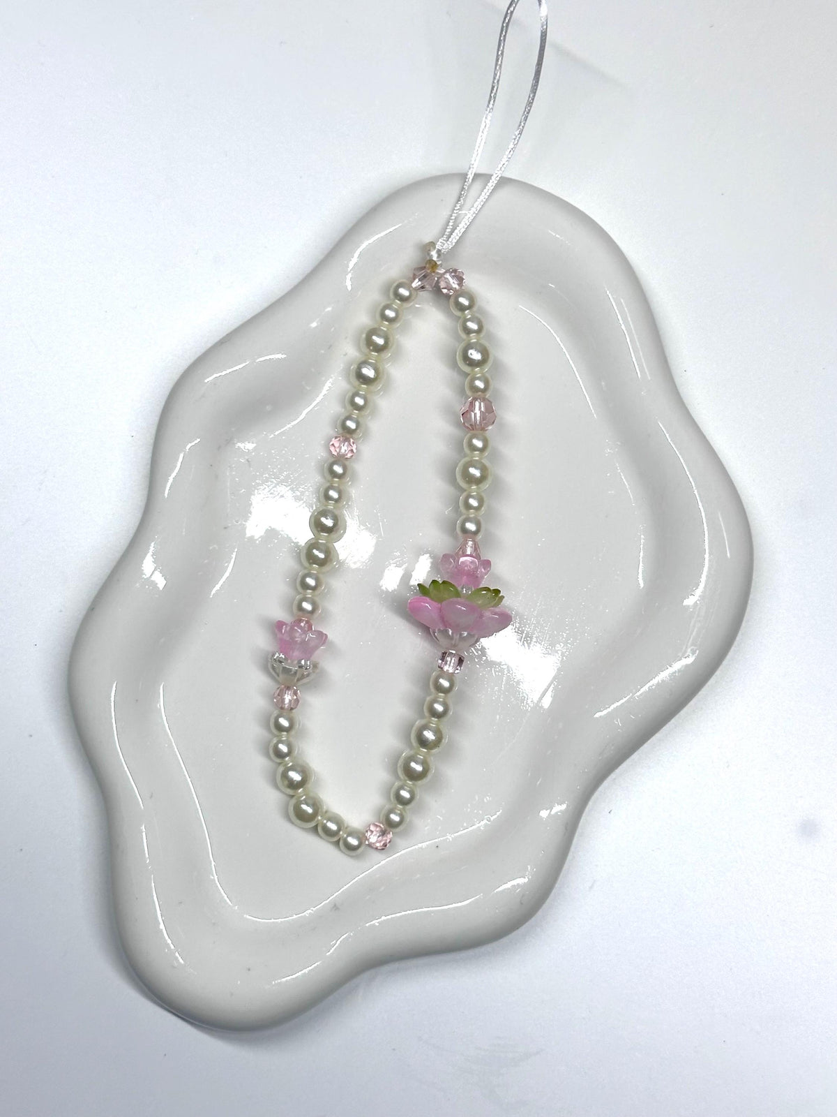 Pink Lotus Floral Beaded Phone Strap