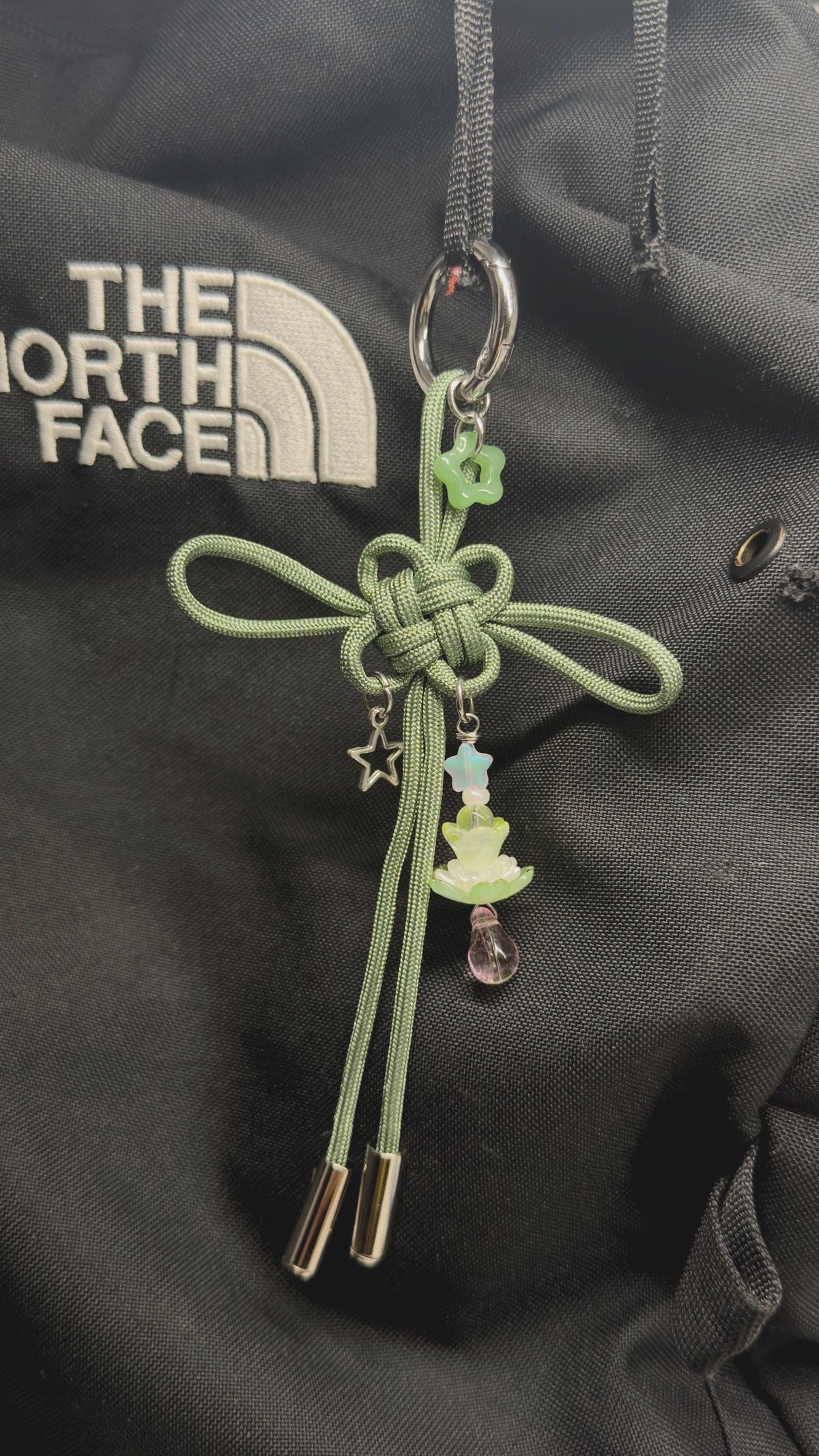 Floral Jade Star Fortune Knot Keychain: Handmade Chinese Lucky Charm