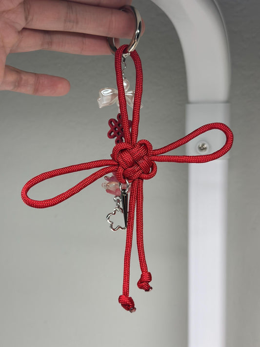 Red Lotus Fortune Knot Keychain