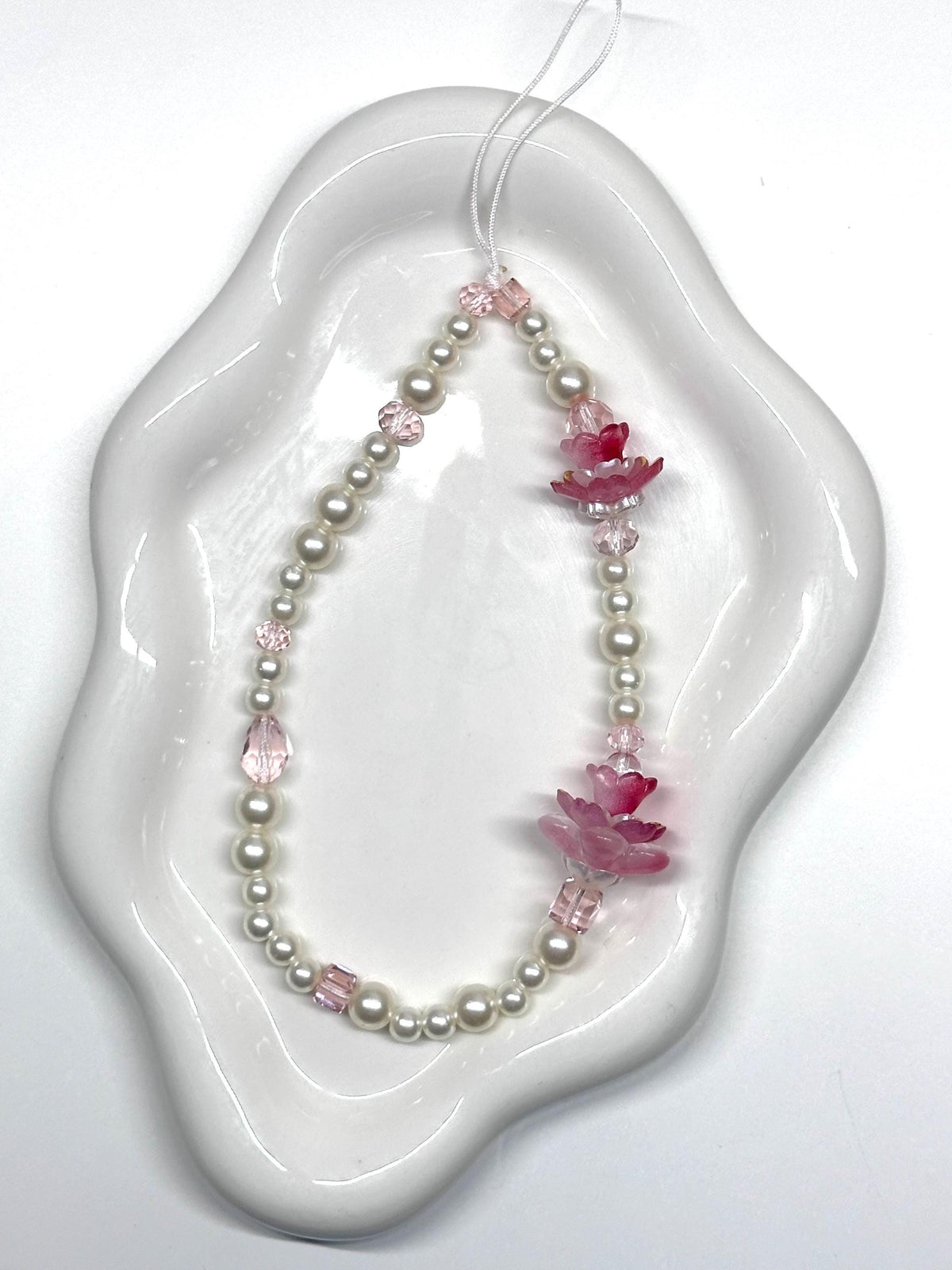 Red Lotus Floral Beaded Phone Strap
