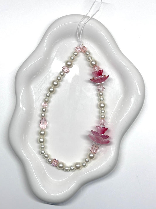 Red Lotus Floral Beaded Phone Strap