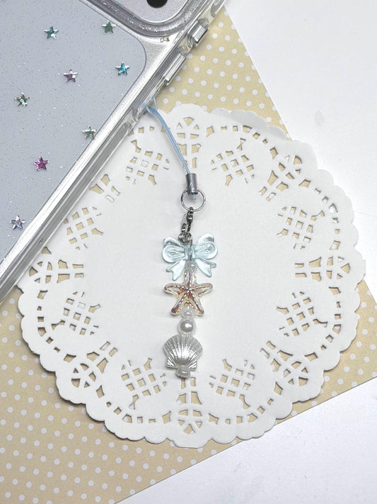 Beaded Ocean Accessory with Seashells and bows, Phone charm, Bag Charm, Backpack keychain