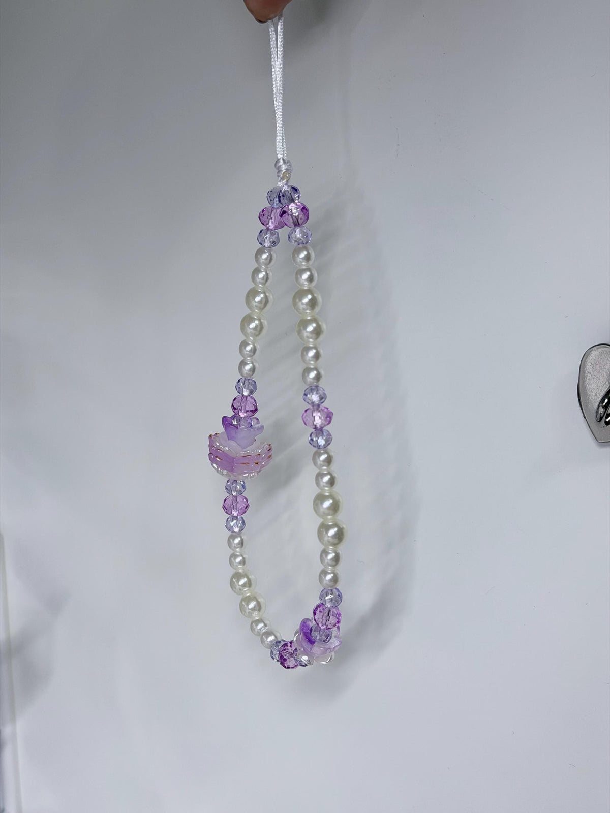 Purple Lotus Floral Beaded Phone Strap