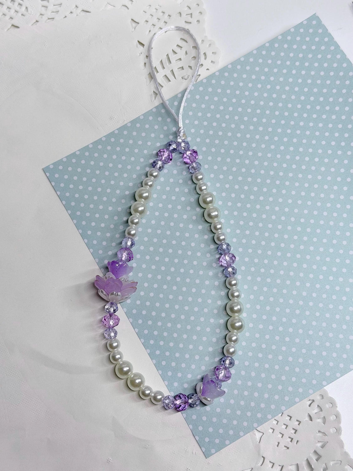Purple Lotus Floral Beaded Phone Strap