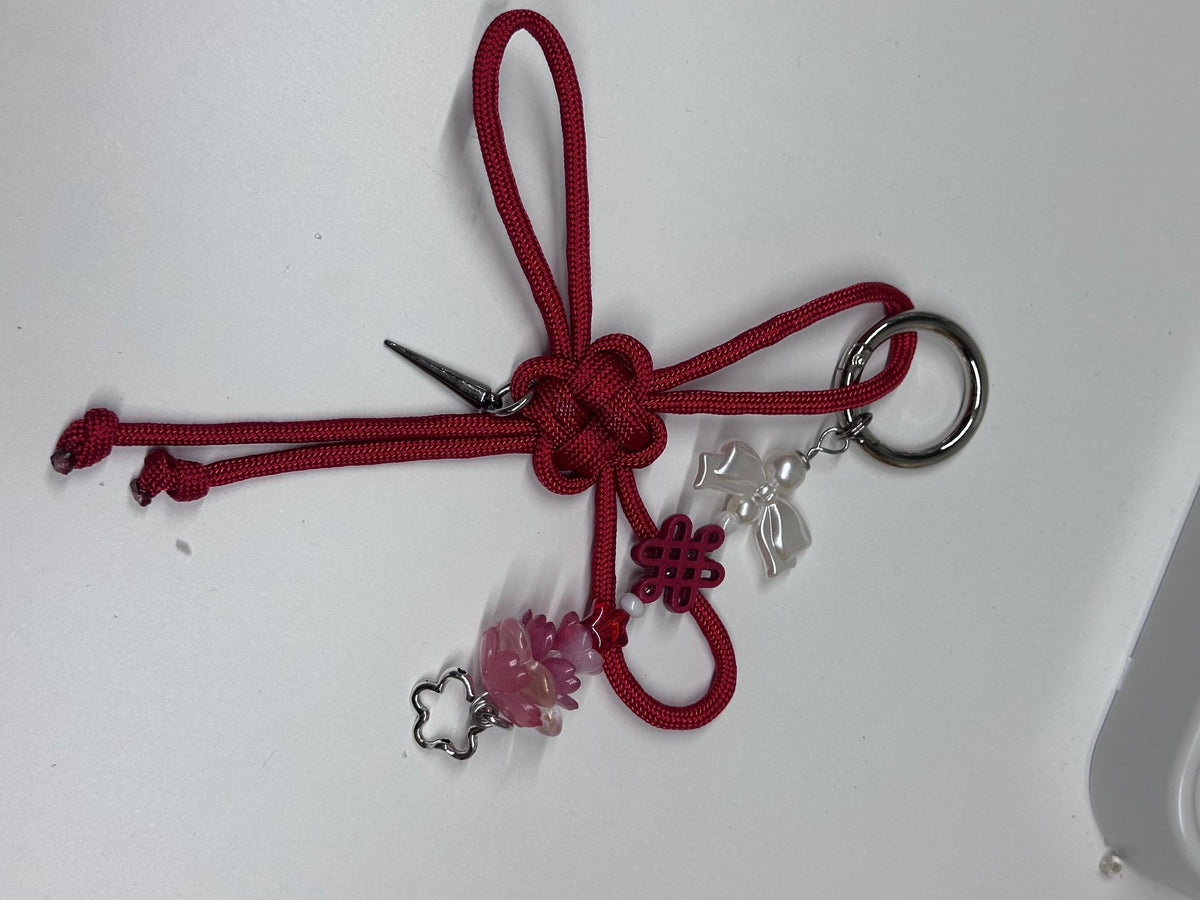 Red Lotus Fortune Knot Keychain