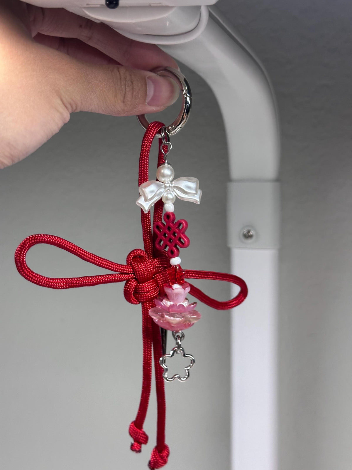 Red Lotus Fortune Knot Keychain