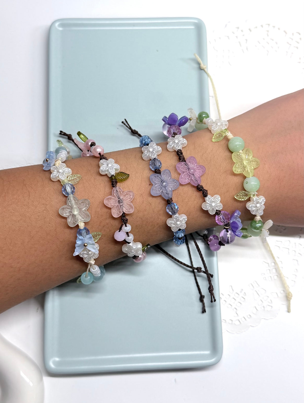 Handmade Floral Blooming Garden Style Water Resistant Knotted Bracelet fashion accessories