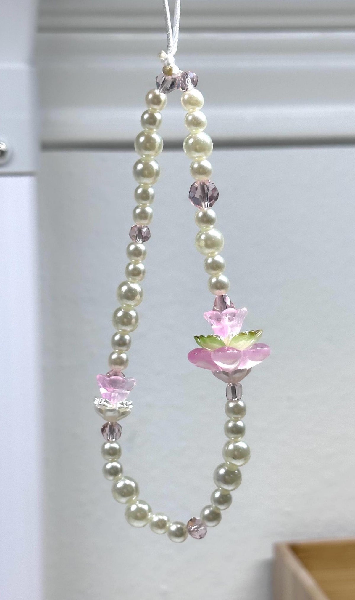 Pink Lotus Floral Beaded Phone Strap