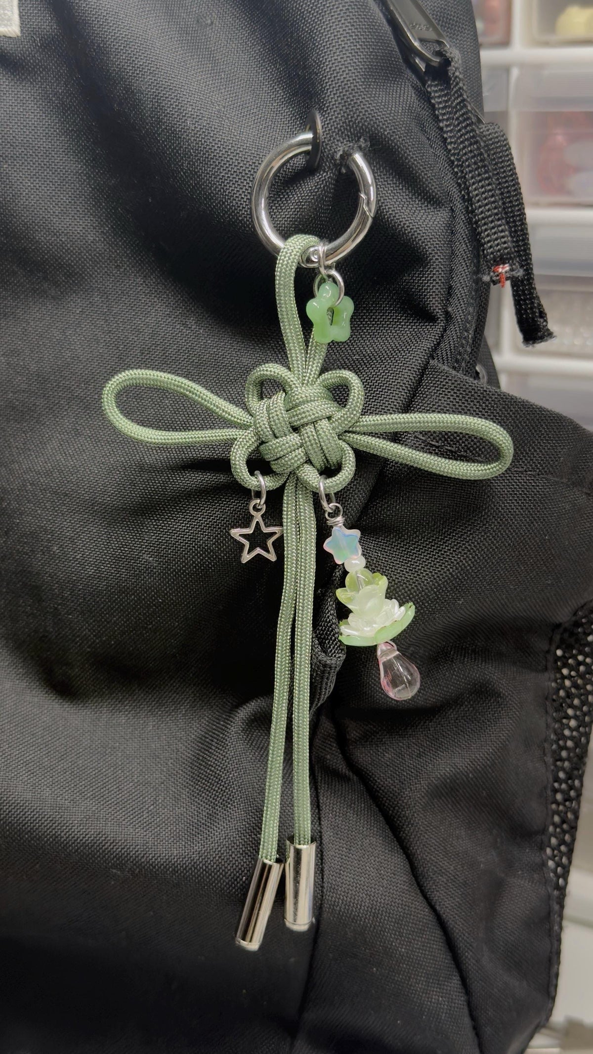 Floral Jade Star Fortune Knot Keychain: Handmade Chinese Lucky Charm
