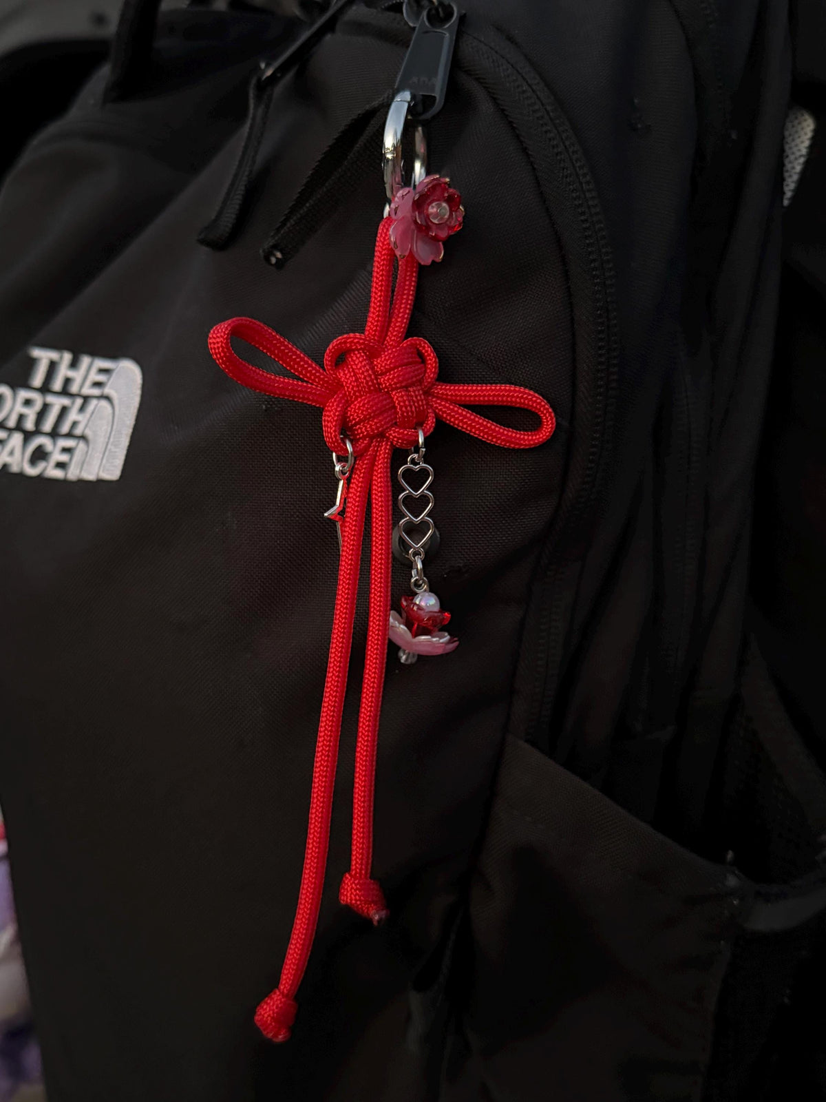 Botanical Red Floral Lotus Fortune Knot Keychain
