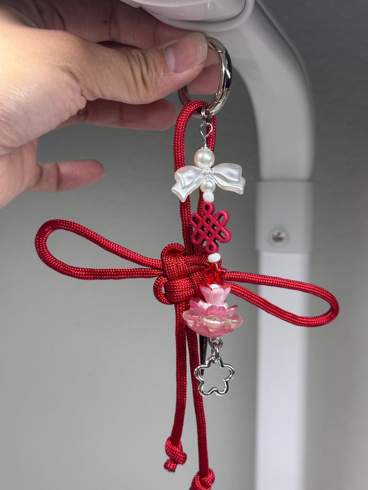 Red Lotus Fortune Knot Keychain