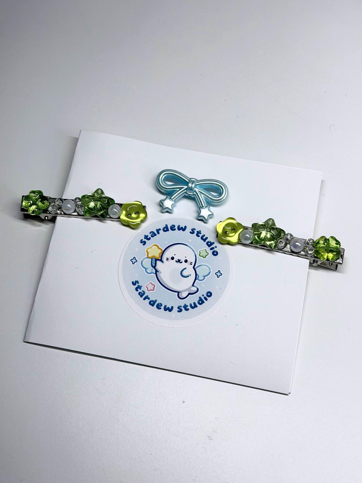 Green Clover Flower Hair Clips