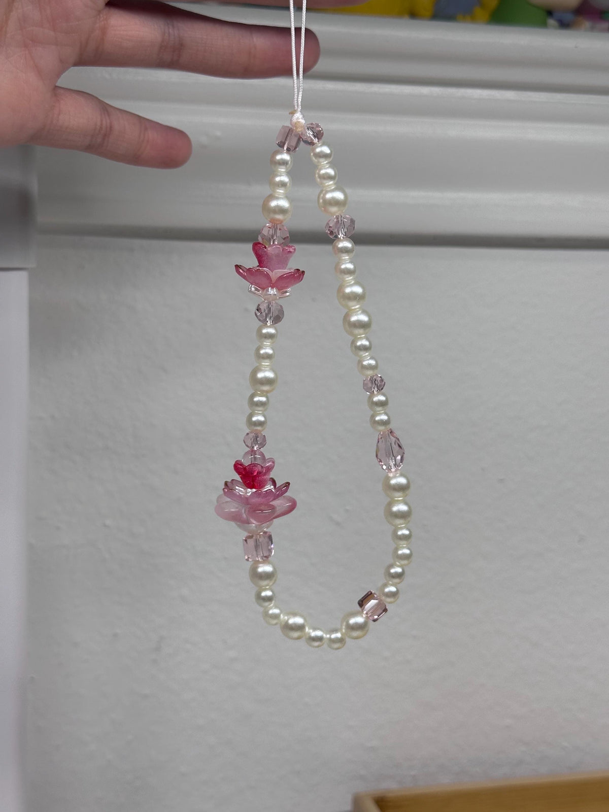 Red Lotus Floral Beaded Phone Strap